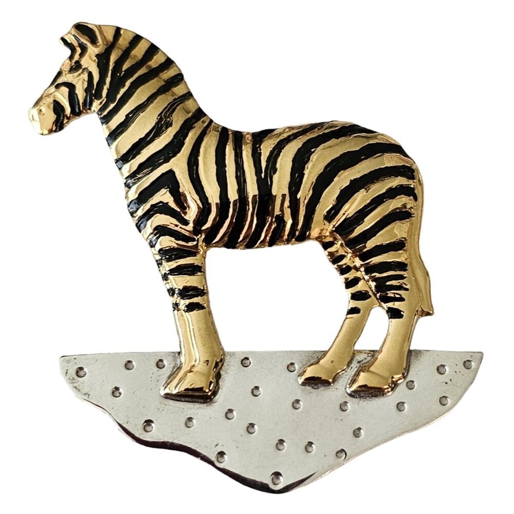 Courtney Sterling Silver Gold Plated Zebra Brooch Pendant, Signed L151